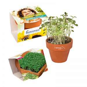 Gartenkresse-Samen im Terracotta-Töpfchen mit XL Werbeanbringung