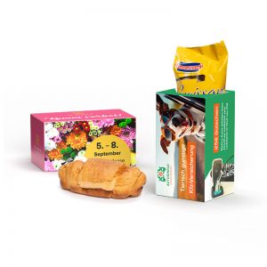 KuchenMeister Croissant mit Nuss-Nugat-Cremefüllung in Werbebox mit Logodruck