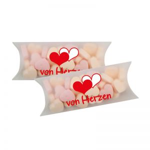 30 g Traubenzucker-Herzchen in Maxi-Kissen und Logodruck