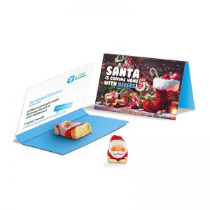 Werbekarte Schoko Weihnachtsmann mit Logodruck