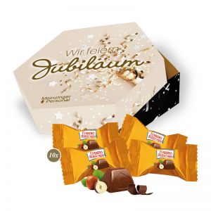 90 g Ferrero Küsschen in 6-Eck Präsentbox mit Werbedruck
