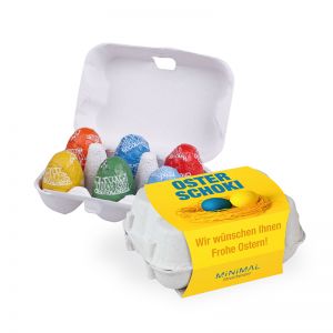 Tony´s Chocolonely Schoko-Eier 6er-Set in Eierkartonage mit Werbebanderole