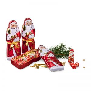 Präsent Weihnachtsmann-Metalldose mit Lindt Schokolade