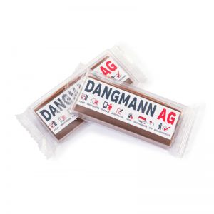 25 g Karamell-Schokoladenriegel handgeschöpft mit Werbeetikett