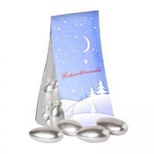 Silber Mandeln in Standbeutel mit Werbereiter und Logodruck