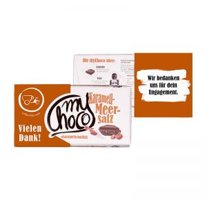 180 g myChoco Schokoladentafel Karamell-Meersalz mit Werbebanderole