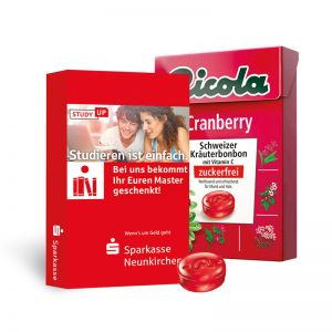 50 g Ricola Kräuterbonbons Cranberry im Werbeschuber