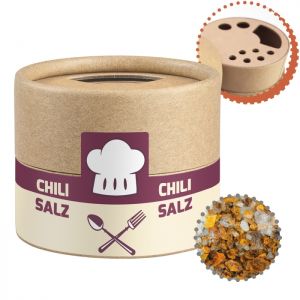 30 g Chili-Salz Gewürzmischung im biologisch abbaubaren Pappstreuer mit Werbeetikett