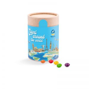 Maxi Papierdose Skittles Kaubonbons mit Papieretikett und Logodruck