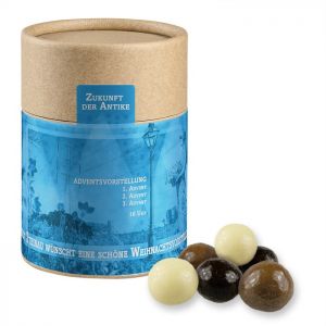 50 g Knusperkugel-Mix in kompostierbarer Pappdose mit Werbeetikett