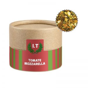 28 g Gewürzmischung Tomate-Mozzarella in kompostierbarer Pappdose mit Werbeetikett