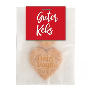 2er Pack Bio Logo Keks in Herzform im transparenten Papiertütchen