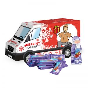 Weihnachts-Express Transporter Milka mit Werbebedruckung