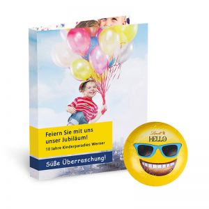 Werbekarte Lindt HELLO Mini Emoti mit Werbedruck
