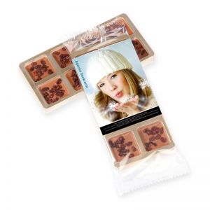 8 Mini-Schokoladen im Werbeblister mit Logodruck