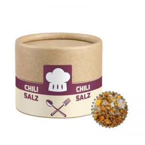 30 g Chili-Salz in kompostierbarer Pappdose mit Werbeetikett