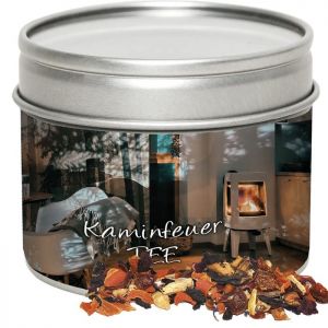 30 g Kaminfeuer Tee in Sichtfensterdose mit Werbeetikett