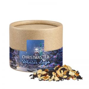 30 g Wintertage Tee in kompostierbarer Pappdose mit Werbeetikett