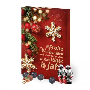 Organic Tisch-Adventskalender Lindt HELLO Mini Kugeln und 2 Lindt HELLO Santa mit Werbedruck