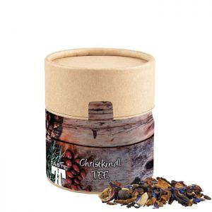 35 g Christkindl Tee in kompostierbarer Pappdose mit Werbeetikett