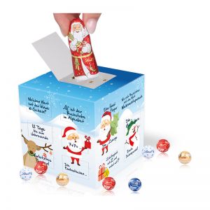 Adventskalender Cube organic Lindt Minis und Weihnachtsmann mit Werbedruck