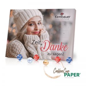 Upcycling Adventskalender 'Coffee-Cup' Lindt Schokolade mit Werbedruck