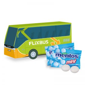 3D Präsent Bus 2er mentos Mint mit Werbedruck