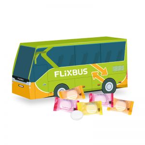 3D Präsent Bus SADEX Traubenzucker mit Werbedruck