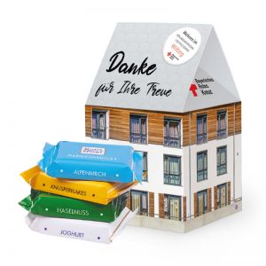 3D Präsent Haus Ritter SPORT Minis mit Werbedruckung
