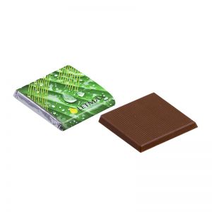 4,5 g Schokoladen Täfelchen silber mit Werbe-Banderole