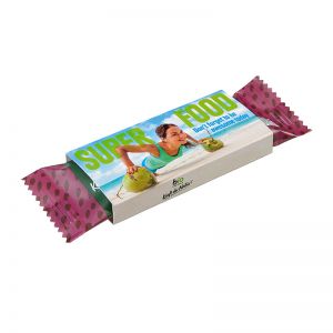40 g Bio Müsliriegel SUPERFOOD Cranberry + Kokos im Werbeschuber mit Logodruck