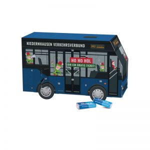 3D Adventskalender Bus share Schokotäfelchen mit Werbedruck