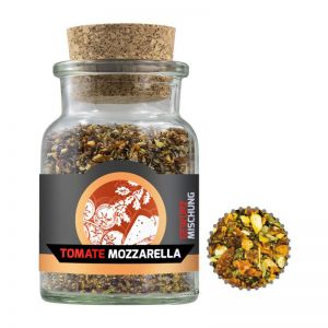 50 g Gewürzmischung Tomate-Mozzarella im Korkenglas mit Werbeetikett