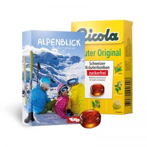 50 g Ricola Kräuterbonbons Kräuter Original im Werbeschuber
