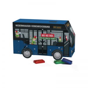 3D Adventskalender Bus Lindt Schokotäfelchen mit Werbedruck