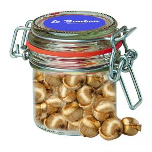 60 g Goldnüsse Bonbons im Mini Bonbonglas mit Werbeetikett