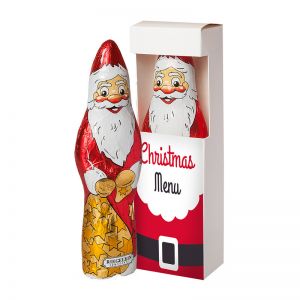 60 g Schoko Weihnachtsmann in Sichtfenster-Faltschachtel mit Logodruck
