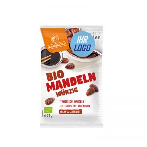 50 g LANDGARTEN Bio Mandeln würzig im original LANDGARTEN Papiertütchen mit Werbeaufkleber