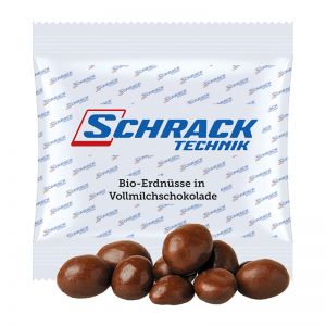 7 g Bio Schoko-Erdnüsse im Werbetütchen mit Logodruck