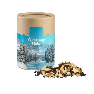 70 g Wintertage Tee in kompostierbarer Pappdose mit Werbeetikett