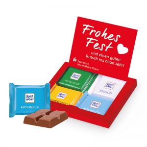 4er Mini-Grußkarte mit Ritter SPORT Schokolade und rundum Werbedruck