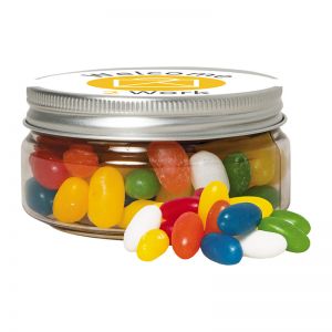 80 g Jelly Beans sortenrein in Sweet Dose mit Werbe-Etikett