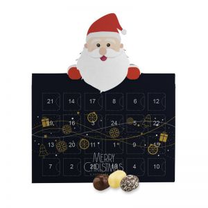 80 g Schoko Kokoswürfel-Mix Weihnachtsmann-Adventskalender mit Werbedruck