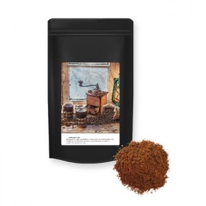 Kaffee gemahlen im Midi Standbeutel schwarz mit Werbeetikett