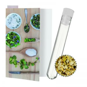 9 g Bio Kräutersalz im Reagenzglas in Faltkarte mit Werbedruck