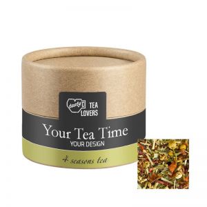 9 g Bio Tee Vierjahreszeiten in kompostierbarer Pappdose mit Werbeetikett