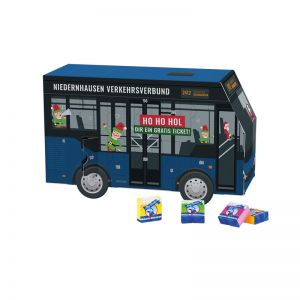 3D Adventskalender Bus Ahoj Brause-Brocken mit Werbedruck