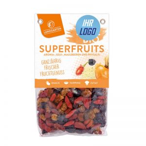 120 g LANDGARTEN Pure Bio Superfruits im Standbodenbeutel mit Werbeaufkleber