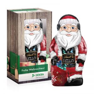 140 g Lindt HELLO Xmas Santa in Faltschachtel mit Sichtfenster und Werbedruck