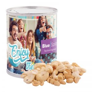 Cashew Peanuts Mix in Snack Dose mit Werbe-Papieretikett